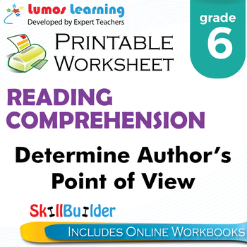 Preview of Determine Author's Point of View Printable Worksheet, Grade 6