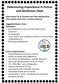 Determine Importance in Fiction and Nonfiction Texts by Beg Borrow and ...