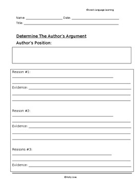 Preview of Determine The Author's Argument Graphic Organizer