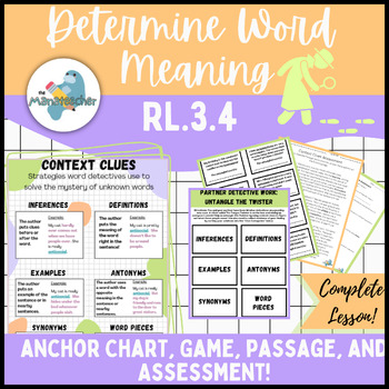 Preview of Determine Word Meaning RL.3.4-Context Clues-Passage Assessment Anchor Chart Game