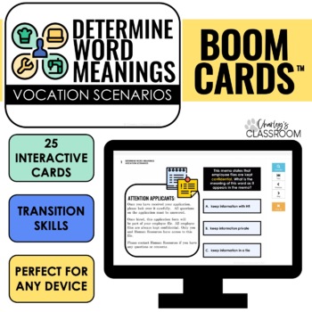 Preview of Determine Word Meanings Vocation Scenarios | BOOM Cards™
