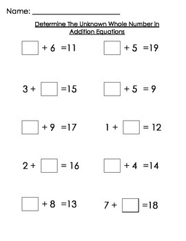 Determine the Unknown Whole Number in Addition and Subtraction Equations