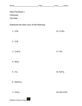 Preview of Determine the molar mass worksheet 2