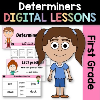 Preview of Determiners 1st Grade Interactive Google Slides | Daily Grammar Practice
