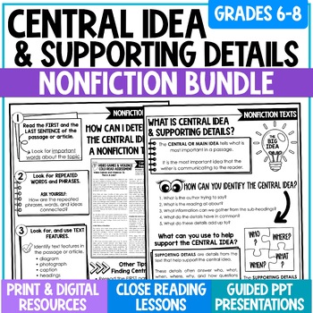 Preview of Main Idea & Supporting Details - Main Idea Practice and Worksheets - Nonfiction