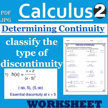 Preview of Determining Continuity Worksheets - Intervals of Continuous Functions