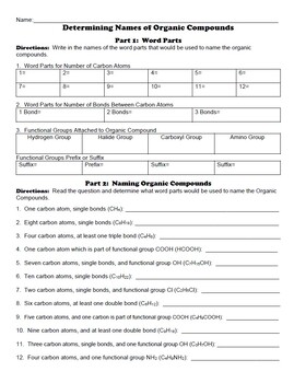 Preview of Determining Names of Organic Compounds:  Student Handout and Answer Key