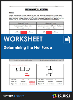Preview of Net Force from Free Body Diagrams Worksheet Balanced Unbalanced Forces
