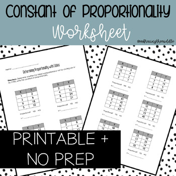 Preview of Determining Proportionality with Tables Middle School Math Worksheet | 7th Grade