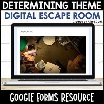 Preview of Determining Theme ELA Digital Escape Room | Google Forms | Test Prep