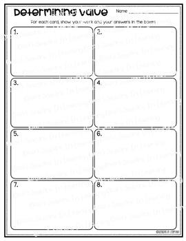 Determining Value money station coins bills cards recording sheet ...