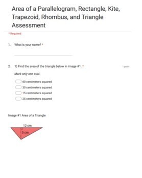 Preview of Determining of Area Google Form Quiz
