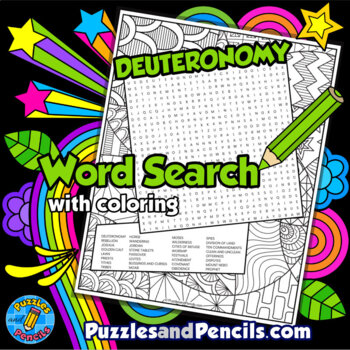 Preview of Deuteronomy Word Search Puzzle Activity with Coloring | Books of the Bible