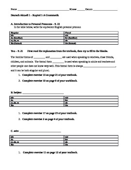 Preview of Deutsch Aktuell German Level 1 - Chapter 1 guided Grammar notes and practice