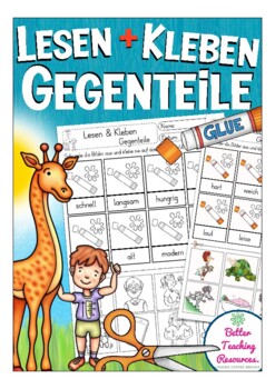 Preview of Deutsch Lesen + Kleben: GEGENTEILE (opposites) vocabulary worksheets
