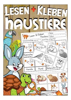 Preview of Deutsch Lesen + Kleben: Haustiere (pets)  (German vocabulary worksheets)