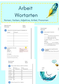 Preview of Deutscharbeit Wortarten Nomen, Verb, Adjektiv, Artikel, Pronomen