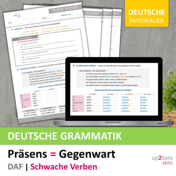 Preview of Deutsche Grammatik PRÄSENS schwacher Verben Arbeitsblatt + PowerPoint