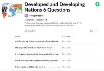 Preview of Developed and Developing Nations 6 Questions Plickers/Exit Ticket