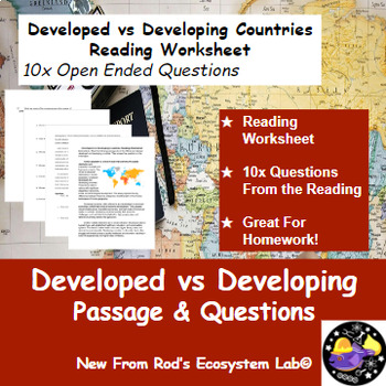 Preview of Developed vs Developing Countries Reading Worksheet **Editable**
