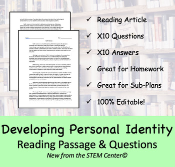 Preview of Developing Personal Identity - Reading Passage and x 10 Questions (EDITABLE)