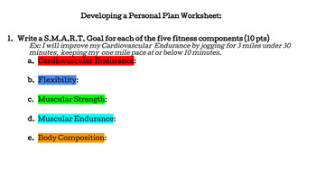 Preview of Developing a Personal Fitness Plan Worksheet