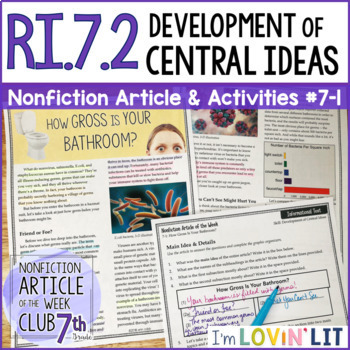 Preview of Development of Central Ideas RI.7.2 | How Gross Is Your Bathroom? Article #7-1