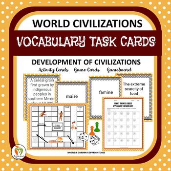 Preview of Development of World Civilizations Vocabulary Task Cards Activities