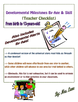 Preview of Developmental Milestones by Age & Skill (Teacher Checklist)