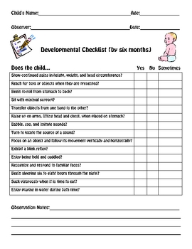 Developmental Milestones by Age & Skill (Teacher Checklist) by Mrs. Lane