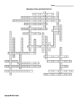 Deviance Crime and Social Control Vocabulary Crossword for Sociology