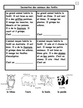 Devinettes des animaux des forêts -Reading Comprehension 2-3 & Core French