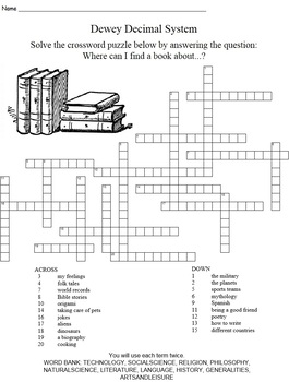 dewey decimal crossword puzzle by robin walker tpt