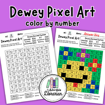 Preview of Dewey Decimal Pixel Art - Library Coloring Worksheet Puzzle
