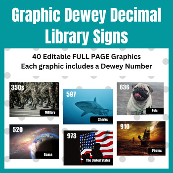 Preview of Dewey Decimal Posters FULL PAGE photos with subject & Dewey Numbers *editabable*