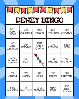 dewey decimal system bingo game by staying cool in the library tpt