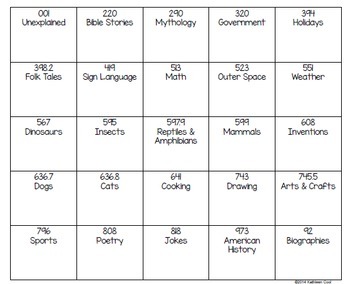 dewey decimal system bingo game by staying cool in the library tpt