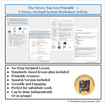 Preview of Dewey Decimal System Lesson - Middle School Library Skills Worksheet #1