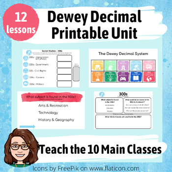 Preview of Dewey Decimal System Printable Unit - Slides, Videos, Packet, & 3 Assessments