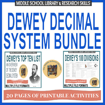 Preview of Dewey Decimal System Review Bundle  - Middle School Library Skills Printable