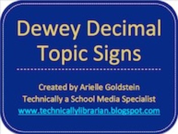 Preview of Dewey Decimal System Topic Signage for the Library