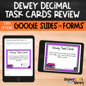 Preview of Dewey Decimal Task Cards for Google Drive - Forms and Slides