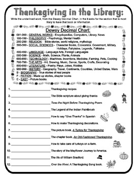 dewey decimal thanksgiving by becky hunter teachers pay teachers