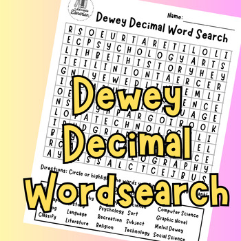 Preview of Dewey Decimal Word Search Worksheet Activity