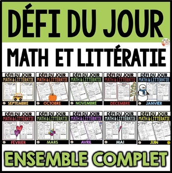 Preview of Problème du jour - Défi du jour Daily French Math Problems & Literacy Activities