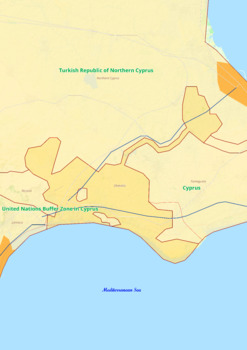 Preview of Dhekelia Cantonment map with cities township counties rivers roads labeled