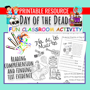 Preview of Dia De Los Muertos Day of the Dead Comprehension Finding Text Evidence Worksheet