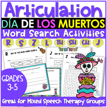 Preview of Dia De Los Muertos Speech Word Search Activities | R S Z SH CH J TH L