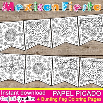 Preview of Cinco de Mayo May 5 Dia De los Muertos Nov 2 Papel Picado Mexican Fiesta Banner