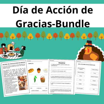 Preview of Día de Acción de Gracias Bundle Thanksgiving Spanish Activities & Readings
